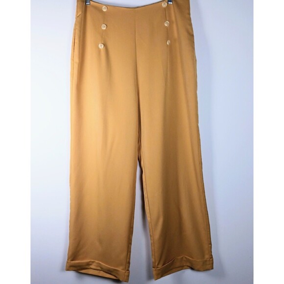Royal Monk High Waist Cuffed Pants Mustard Yellow Size 2X Wide Leg - Picture 7 of 7